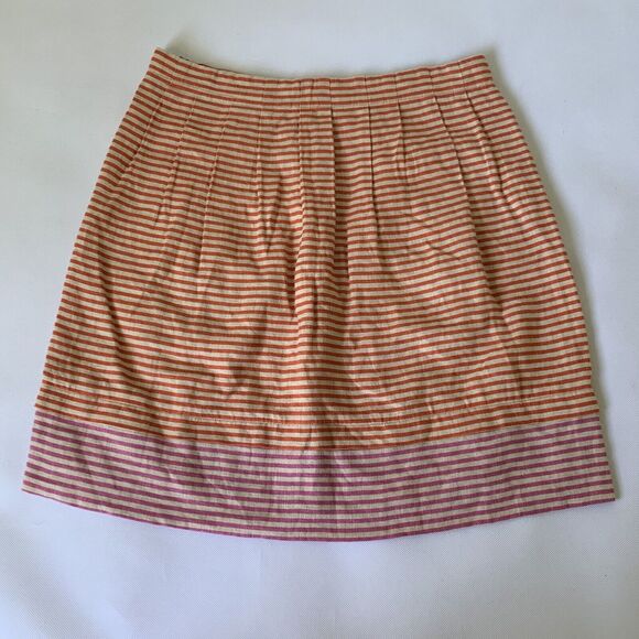 NWT LOFT Skirt Women 4 Pink Orange Linen Stripe Pockets Preppy Twee Career Color - Picture 5 of 8